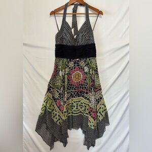 SANGRIA Silk Geometric Print Halter Dress Size 12